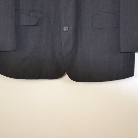 Peter Kent Pinstriped Mens Blazer Sport Jacket 3 Pockets Black Made In Italy - Picture 2 of 8